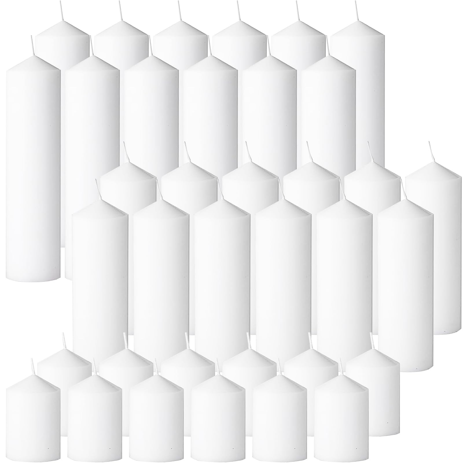 36 Pcs Pink Pillar Candles Bulk Set，Hurricane Candles，3 Different Lengths (12 Each)，Dripless Unscented Smokeless，Gives You a Better Atmosphere When Organizing Wedding or Event Party.