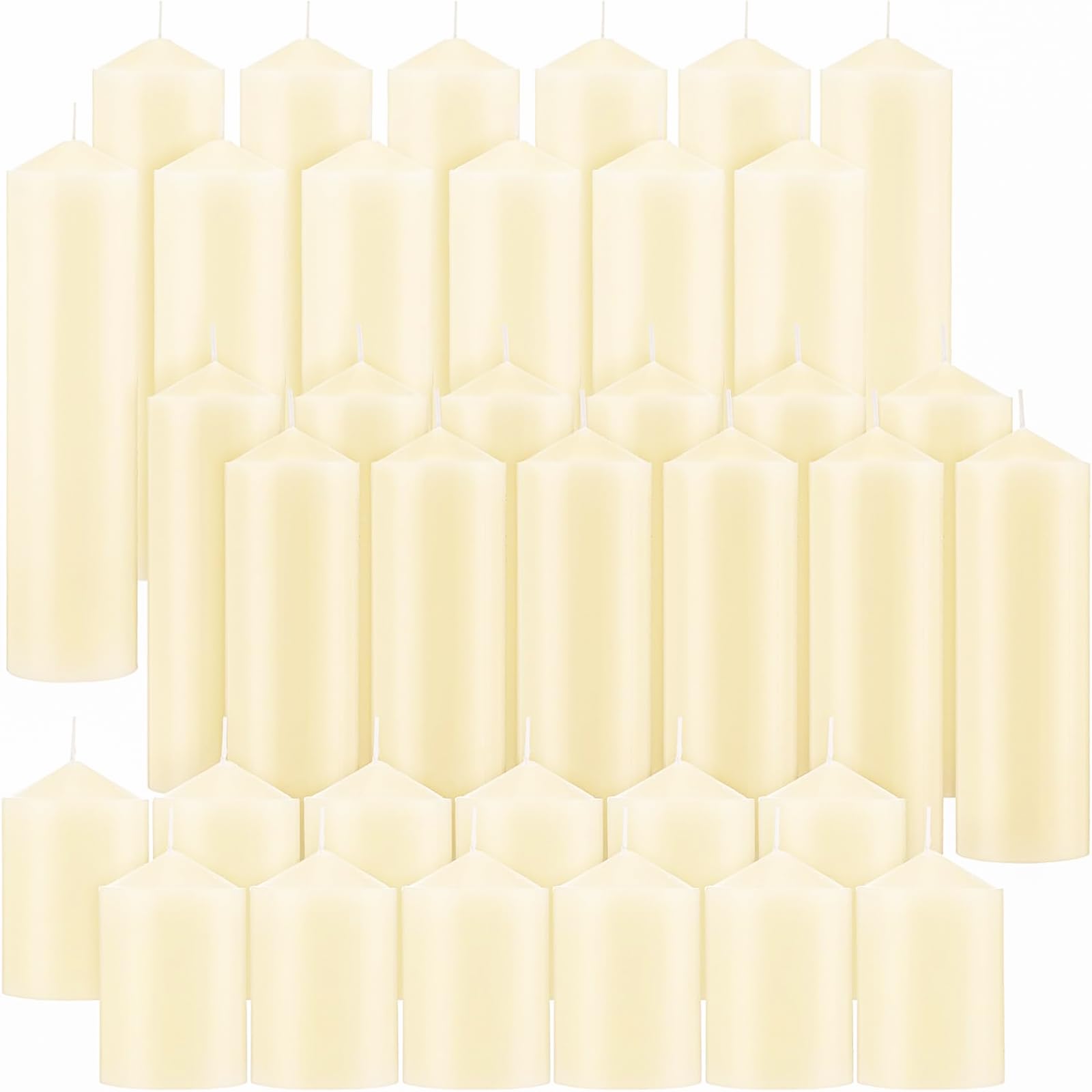 36 Pcs Pink Pillar Candles Bulk Set，Hurricane Candles，3 Different Lengths (12 Each)，Dripless Unscented Smokeless，Gives You a Better Atmosphere When Organizing Wedding or Event Party.