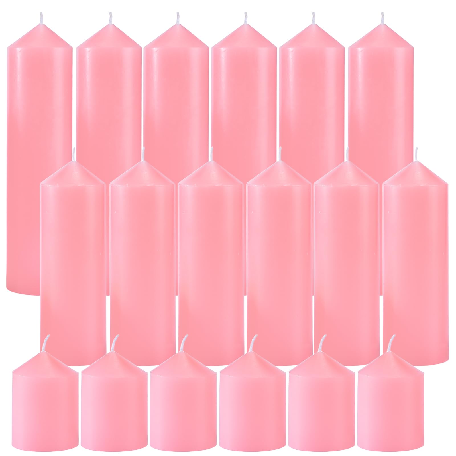 36 Pcs Pink Pillar Candles Bulk Set，Hurricane Candles，3 Different Lengths (12 Each)，Dripless Unscented Smokeless，Gives You a Better Atmosphere When Organizing Wedding or Event Party.