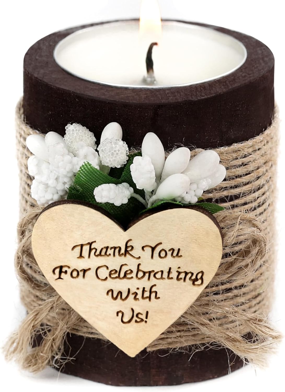 10 Piece Set of Wooden Tealight Candle Holders, Wedding Favors for Guests,Party Candle Favors, Guest Return Favors, Bridal Shower Favors for Guests.(Dark Brown)