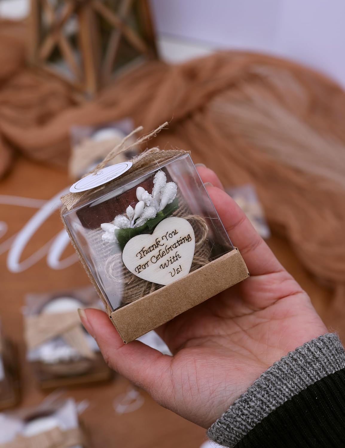 10 Piece Set of Wooden Tealight Candle Holders, Wedding Favors for Guests,Party Candle Favors, Guest Return Favors, Bridal Shower Favors for Guests.(Dark Brown)