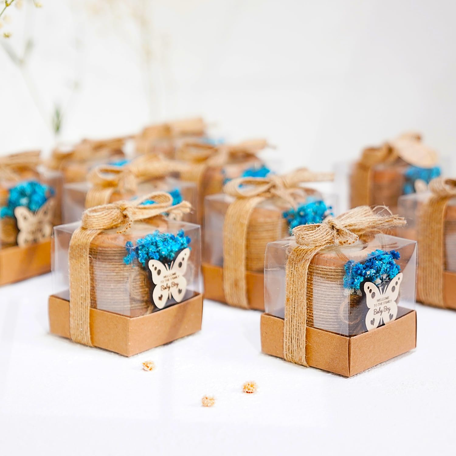 10 Pack Tealight Candle Holders Baby Shower Favors for Guests - Gender Reveal Return Gifts Boy Blue, Baby Shower Decorations Boy, Thank You Gifts - Decorative for Table Centerpiece