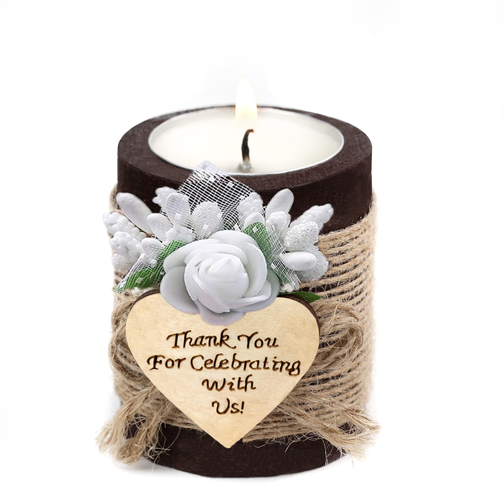 10 Piece Set of Wooden Tealight Candle Holders, Wedding Favors for Guests,Party Candle Favors, Guest Return Favors, Bridal Shower Favors for Guests.(Dark Brown)