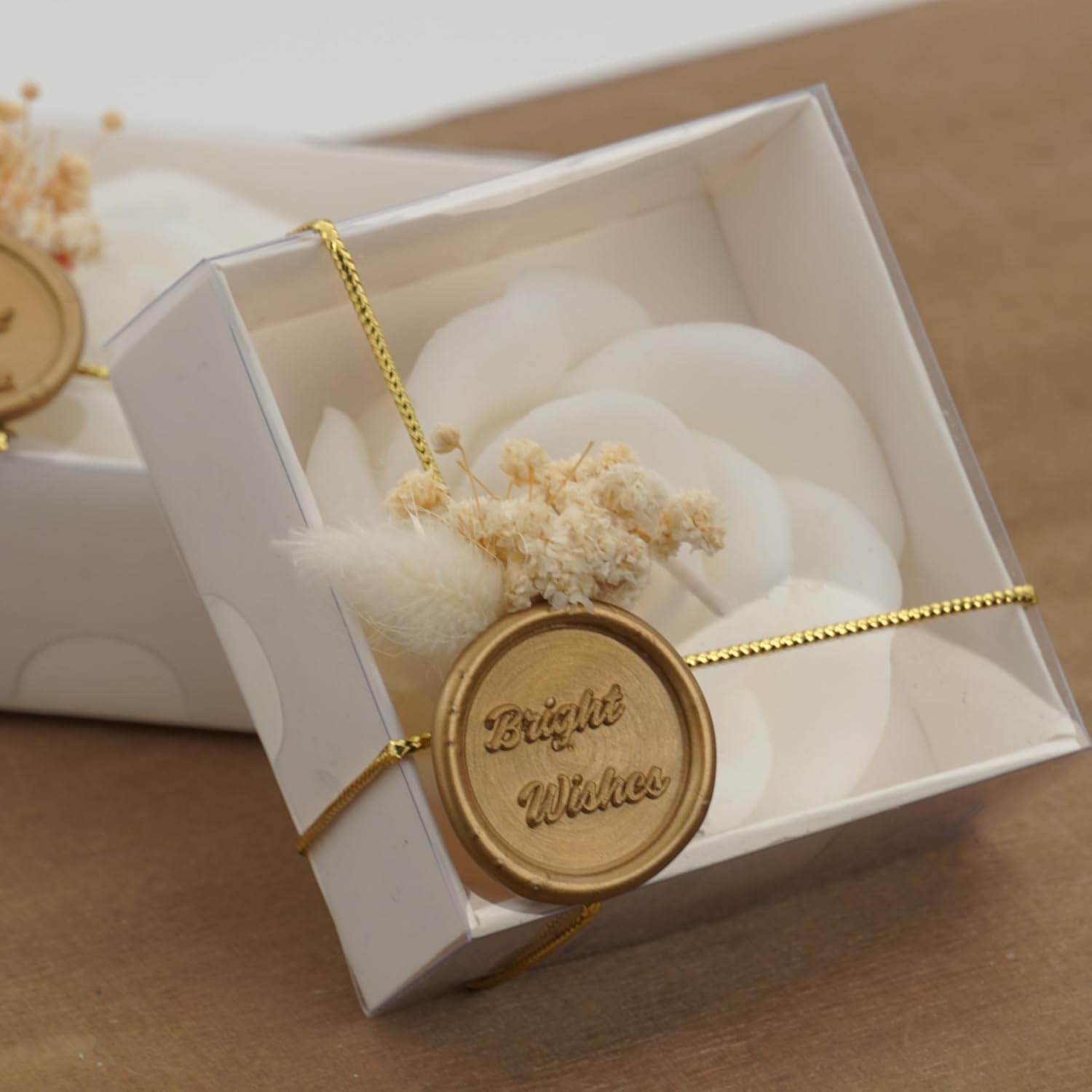White Rose Shaped Scented Soy Wax Candle Favors with Seal Wax and Dried Flowers in Bulk (12 Pieces) - Vanilla Scented, Wax Stamp for Bridal and Baby Showers, Birthday Parties, Wedding Decorations