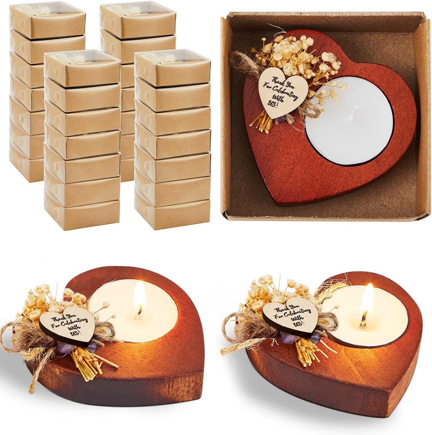 24 Pcs Bridal Shower Favors Candles Rustic Wedding Favors Party Favors Anniversary, Engagement, Celebration, Valentine’s Day, Family Reunion, Thanksgiving Favors for Guests (Deep Wood Color)