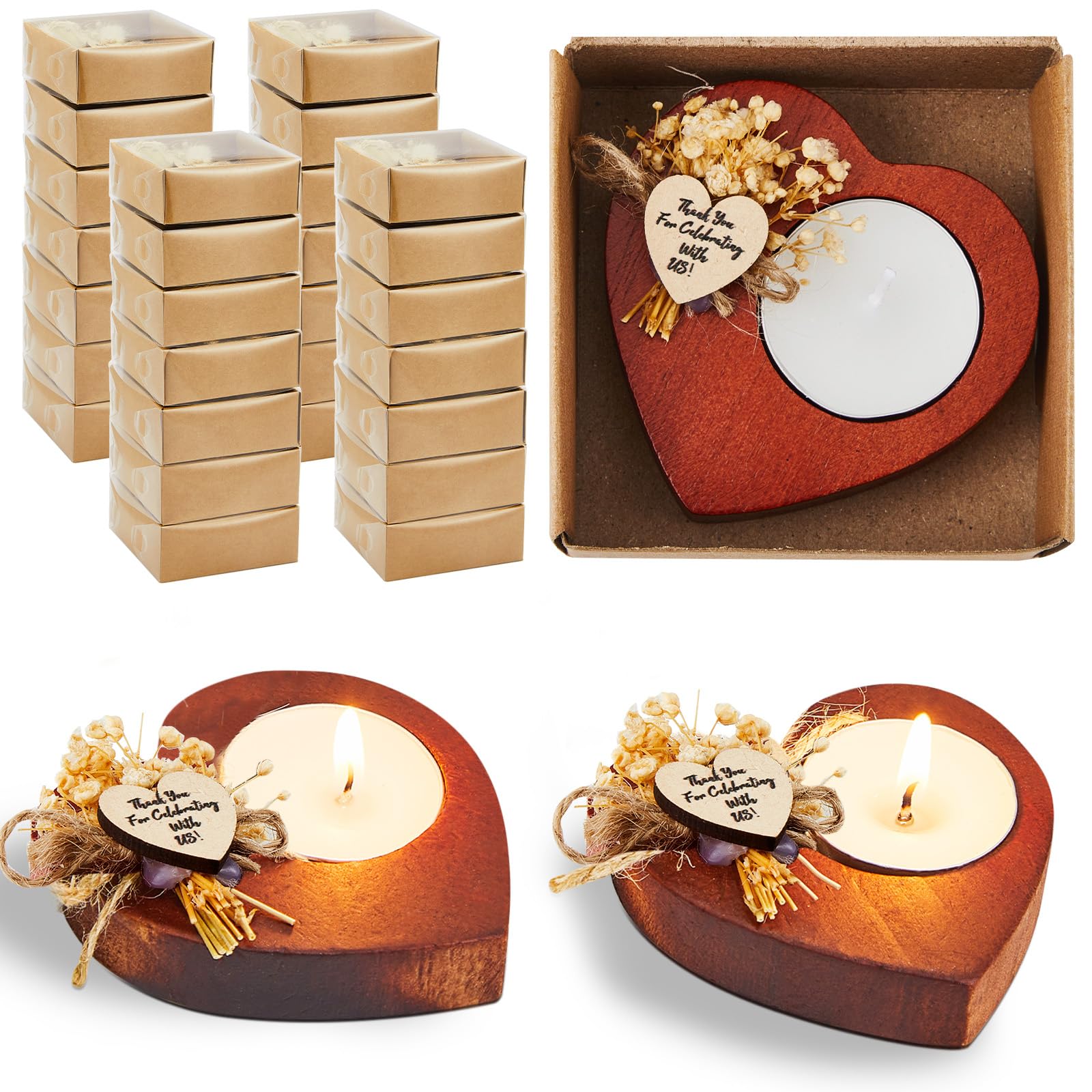 24 Pcs Bridal Shower Favors Candles Rustic Wedding Favors Party Favors Anniversary, Engagement, Celebration, Valentine’s Day, Family Reunion, Thanksgiving Favors for Guests (Deep Wood Color)