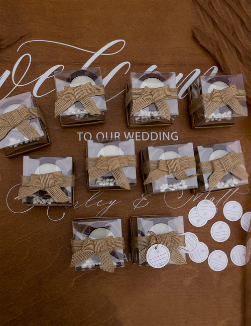 10 Piece Set of Wooden Tealight Candle Holders, Wedding Favors for Guests,Party Candle Favors, Guest Return Favors, Bridal Shower Favors for Guests.(Dark Brown)