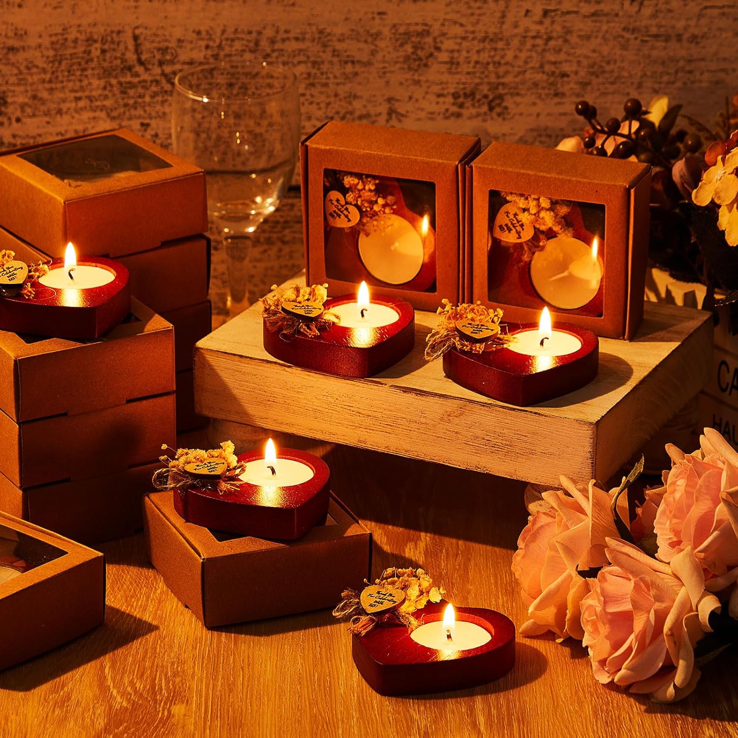 24 Pcs Bridal Shower Favors Candles Rustic Wedding Favors Party Favors Anniversary, Engagement, Celebration, Valentine’s Day, Family Reunion, Thanksgiving Favors for Guests (Deep Wood Color)