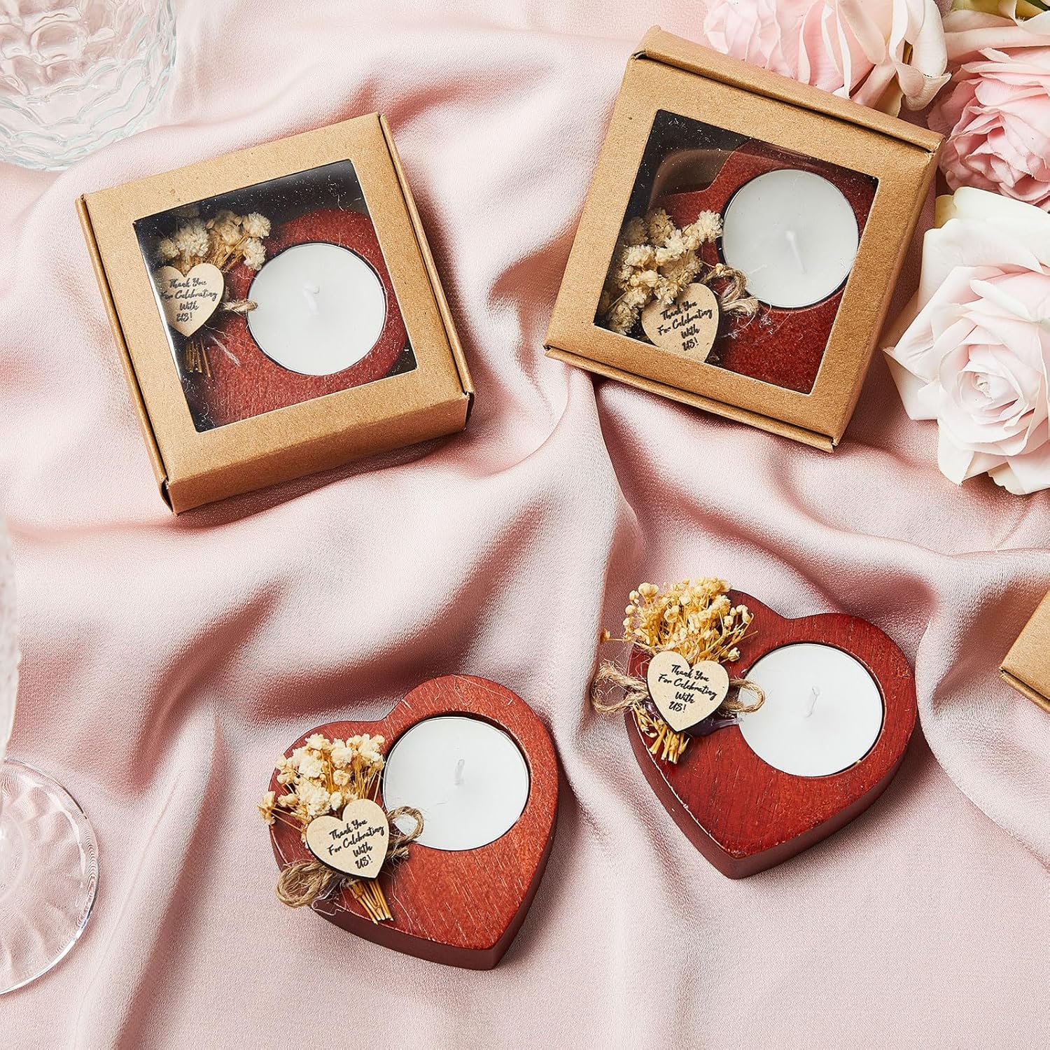 24 Pcs Bridal Shower Favors Candles Rustic Wedding Favors Party Favors Anniversary, Engagement, Celebration, Valentine’s Day, Family Reunion, Thanksgiving Favors for Guests (Deep Wood Color)